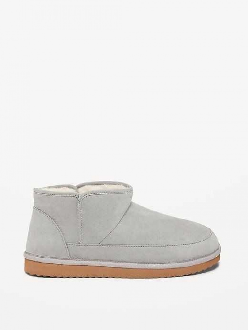 Old Navy Faux-Suede Sherpa-Lined Booties Cinder Smoke | KFL034297