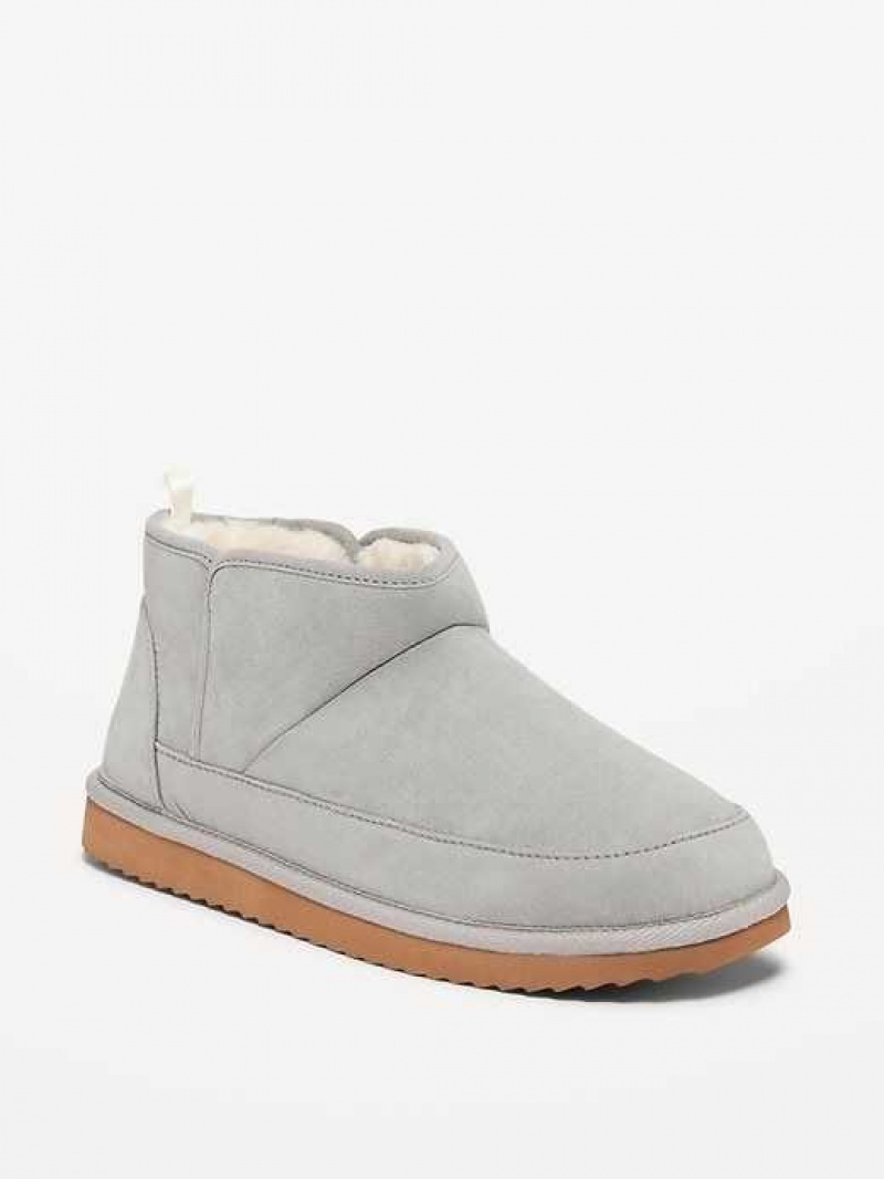 Old Navy Faux-Suede Sherpa-Lined Booties Cinder Smoke | KFL034297