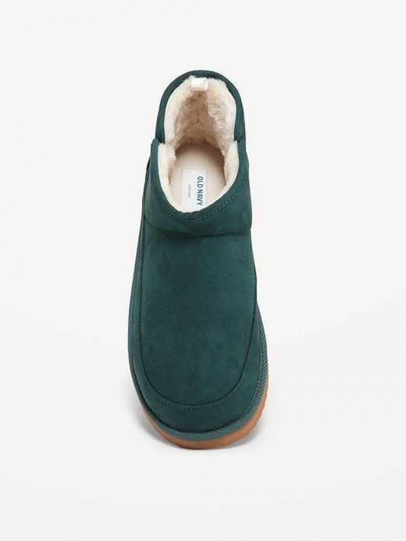 Old Navy Faux-Suede Sherpa-Lined Booties Deep Green | GDT731654