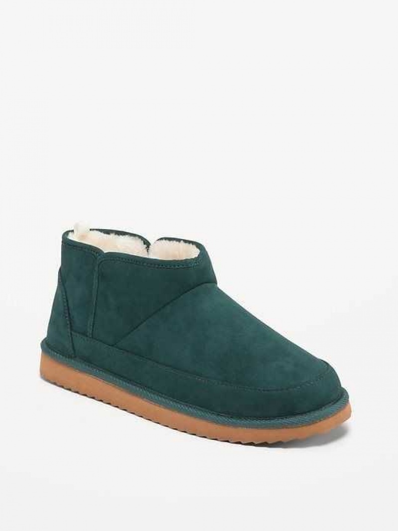 Old Navy Faux-Suede Sherpa-Lined Booties Deep Green | GDT731654