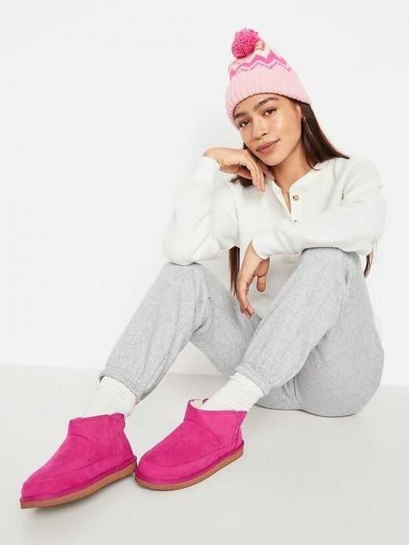 Old Navy Faux-Suede Sherpa-Lined Booties Pink | LID654312