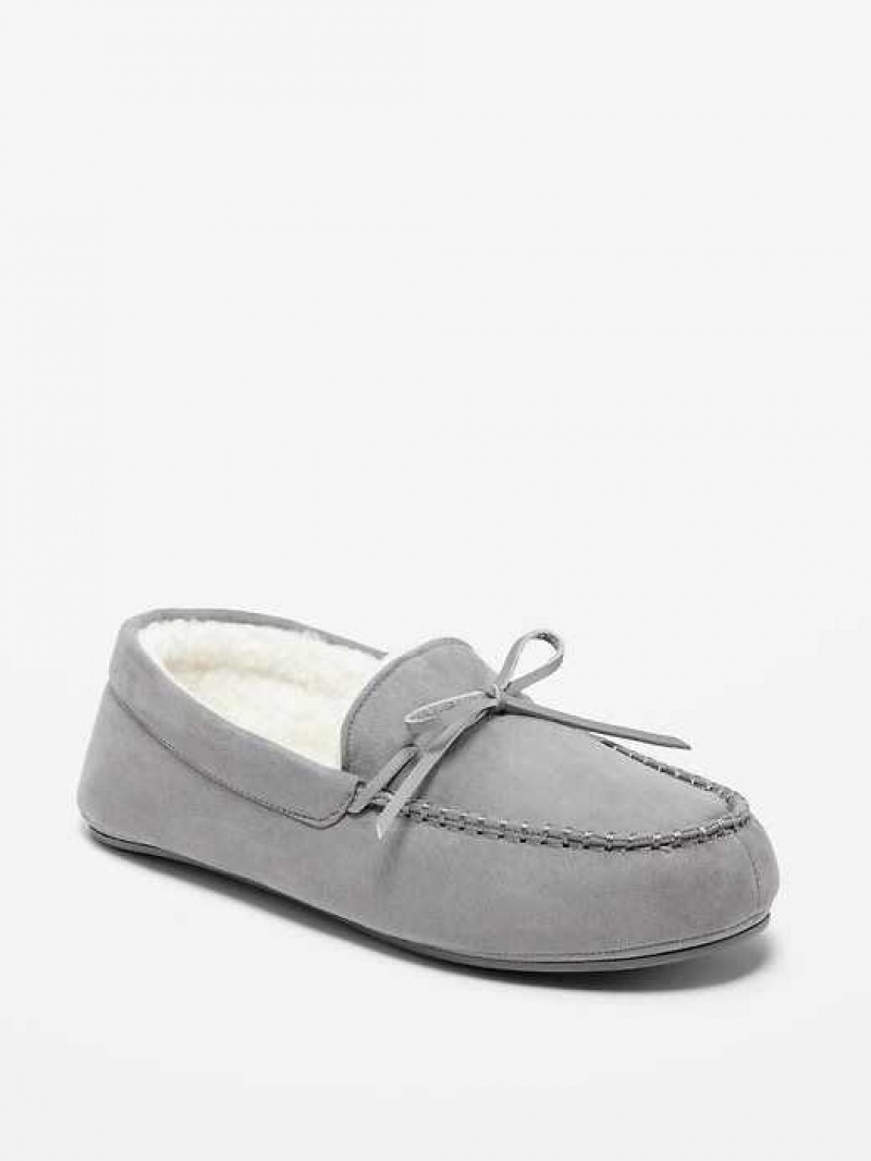 Old Navy Faux-Suede Sherpa-Lined Moccasin Slippers Grey | NUI761982