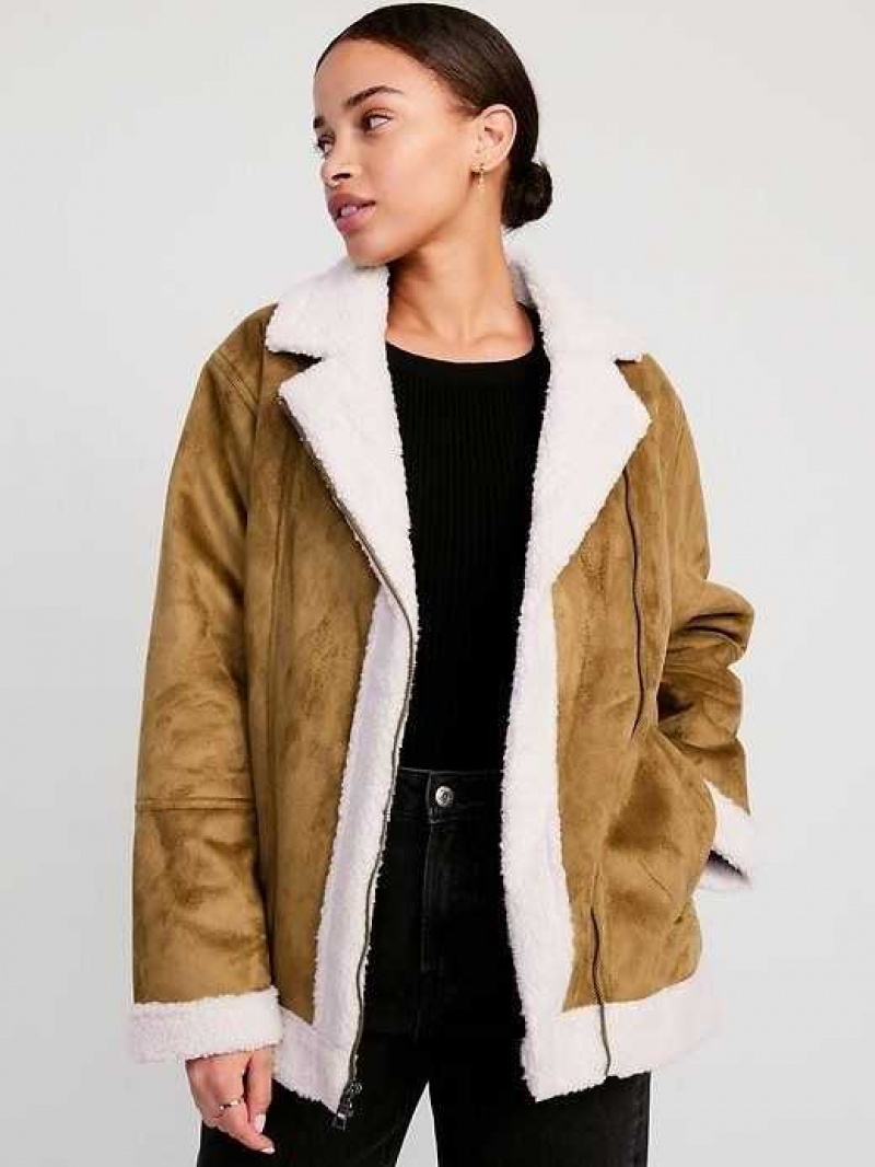 Old Navy Faux-Suede Sherpa-Lined Moto Jacket Cleveland Browns | URK935708