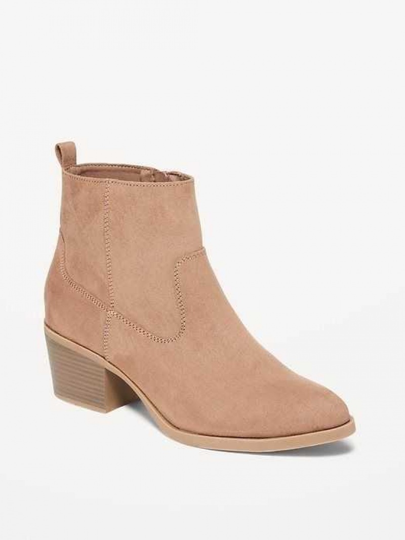 Old Navy Faux-Suede Western Ankle Boots Beige | ZWN596710