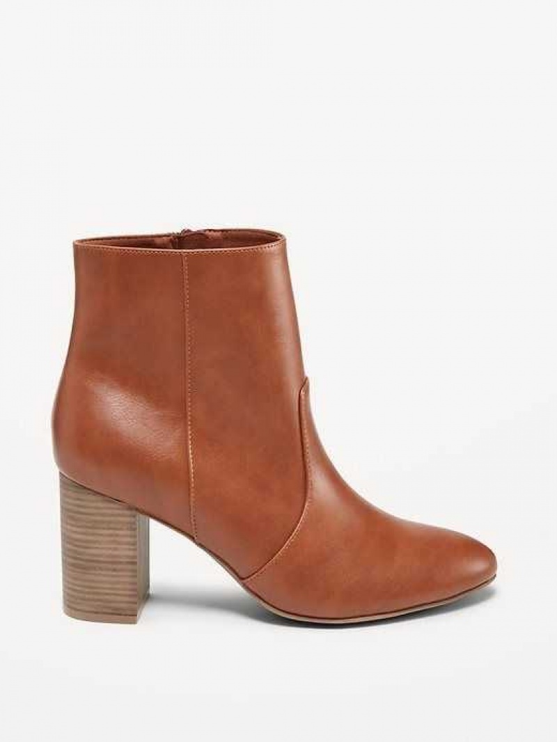 Old Navy Faux Leather Block Heel Ankle Boots Brown | GSE632178