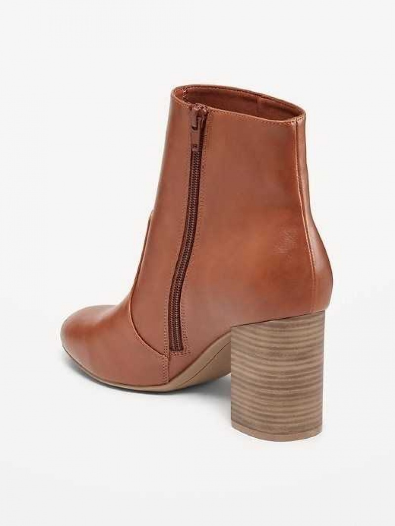 Old Navy Faux Leather Block Heel Ankle Boots Brown | GSE632178