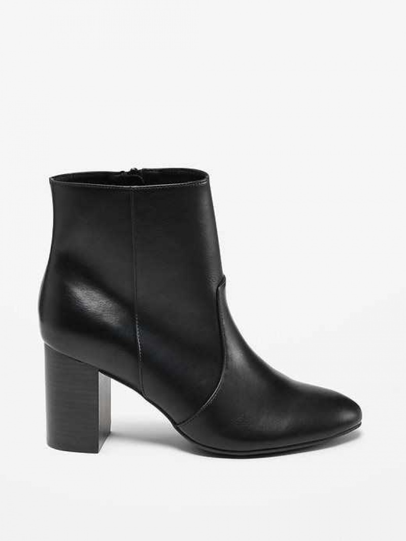 Old Navy Faux Leather Block Heel Ankle Boots Blackjack | YAB069275