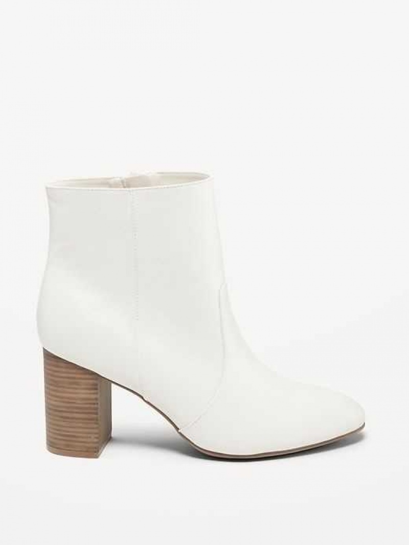 Old Navy Faux Leather Block Heel Ankle Boots Beige | CQK987213