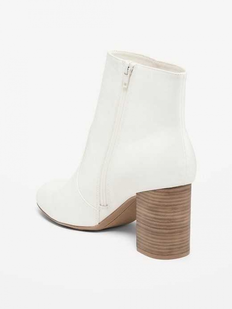 Old Navy Faux Leather Block Heel Ankle Boots Beige | CQK987213