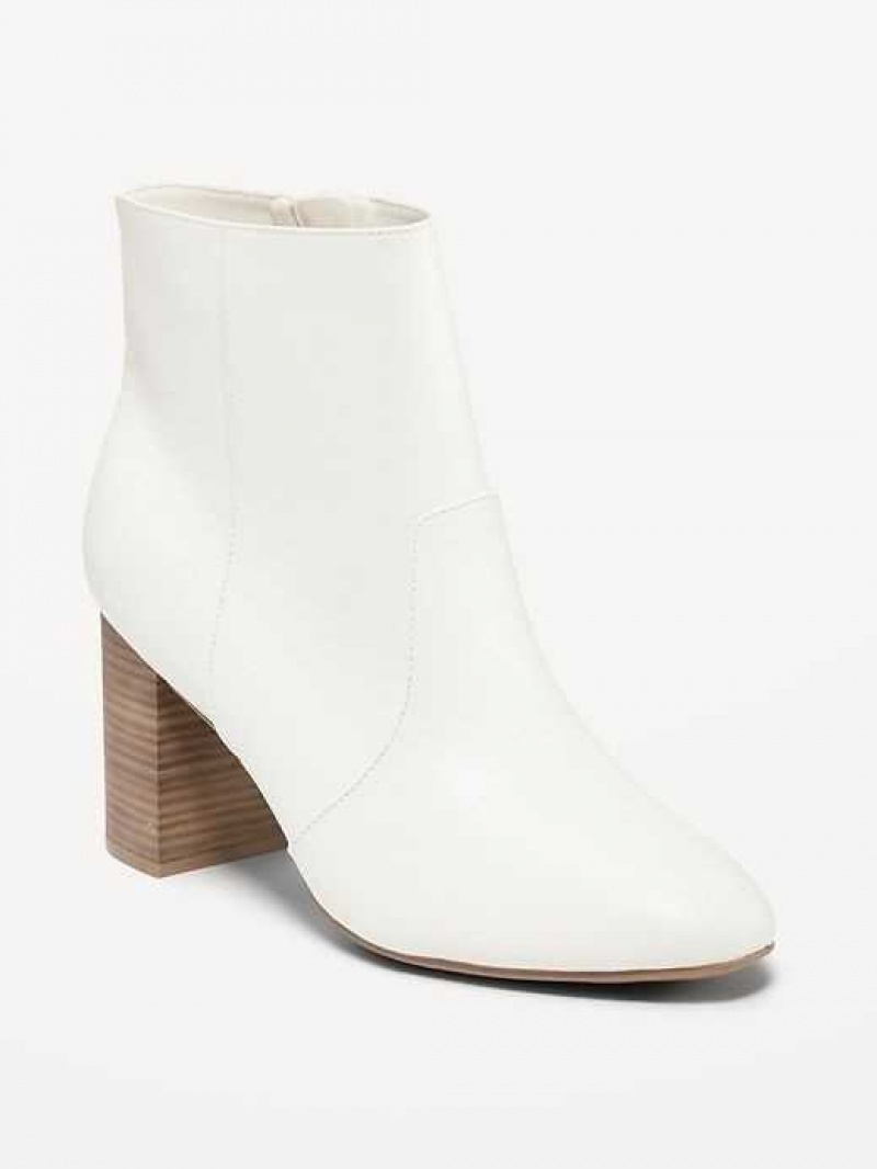 Old Navy Faux Leather Block Heel Ankle Boots Beige | CQK987213