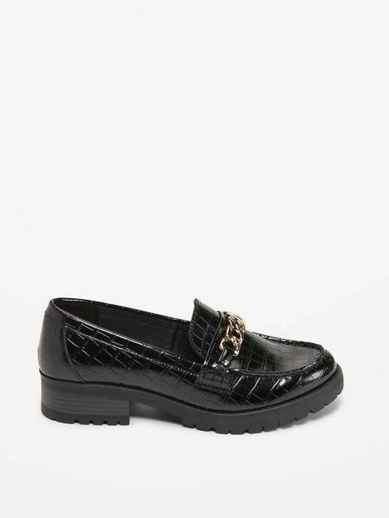 Old Navy Faux Leather Chunky Heel Loafers Blackjack | CSJ075319