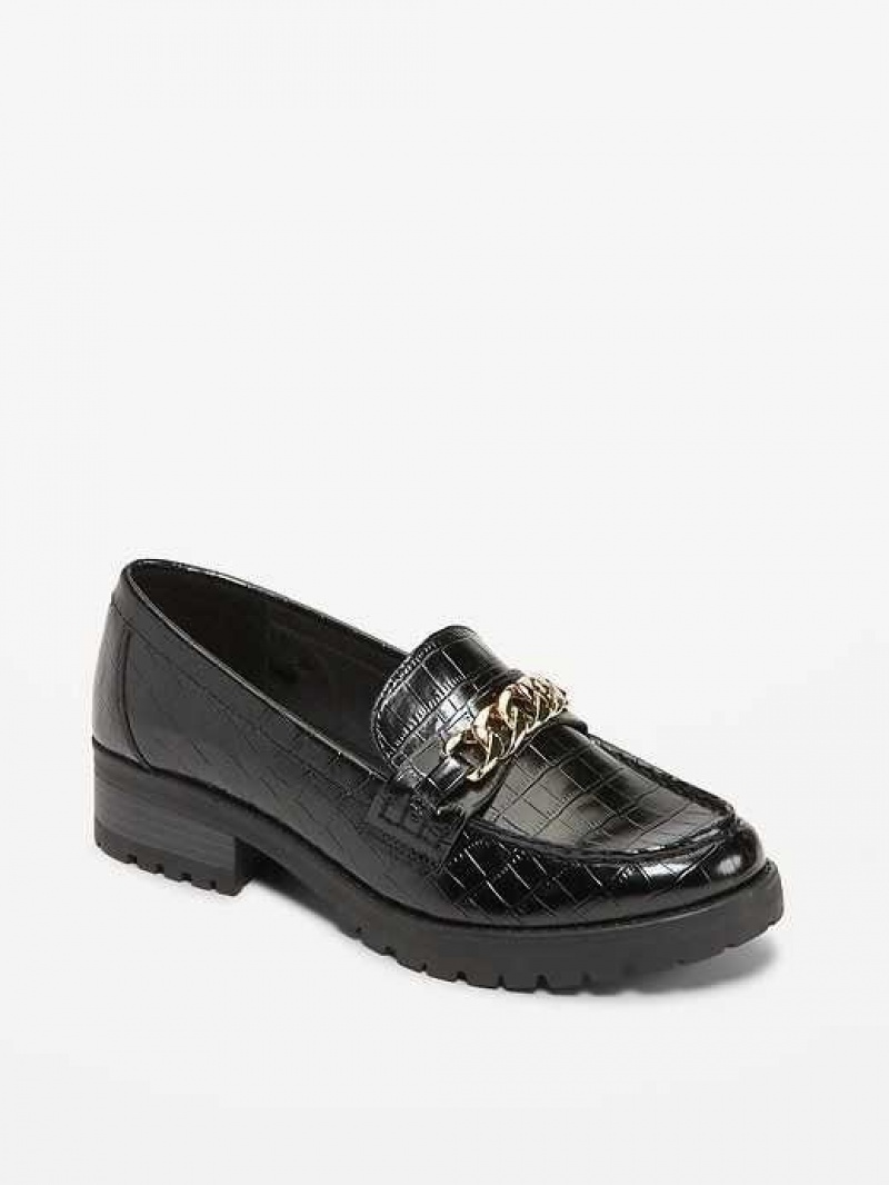 Old Navy Faux Leather Chunky Heel Loafers Blackjack | CSJ075319