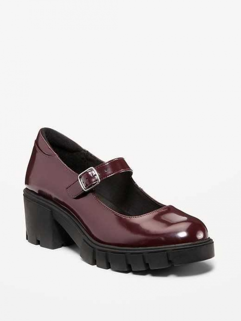 Old Navy Faux Leather Chunky Heel Mary Jane Shoes Burgundy | GTZ351092