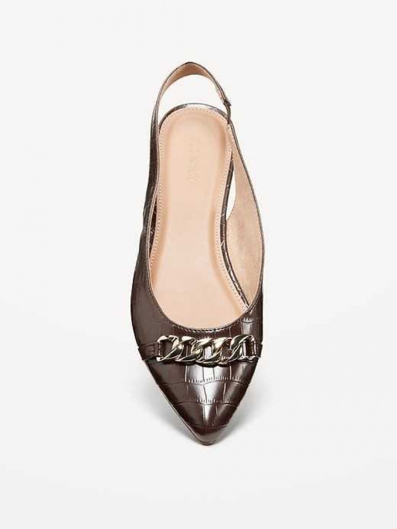 Old Navy Faux Leather Slingback Chain Ballet Flat Gold | LVG108769