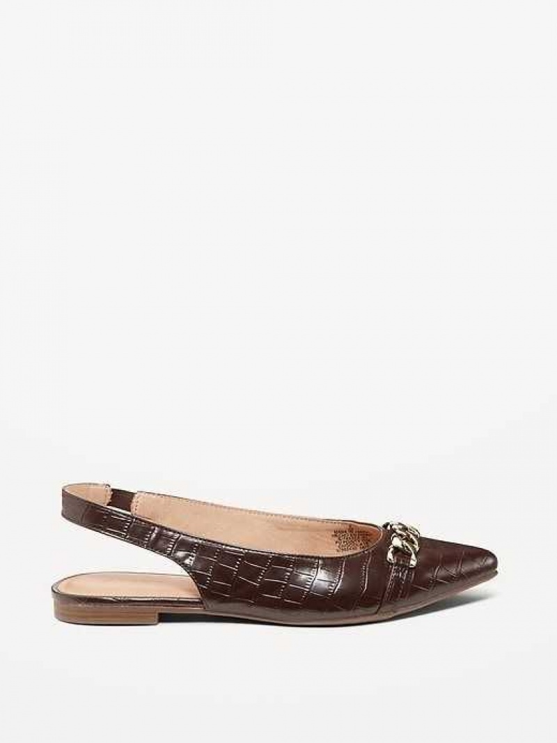 Old Navy Faux Leather Slingback Chain Ballet Flat Gold | LVG108769