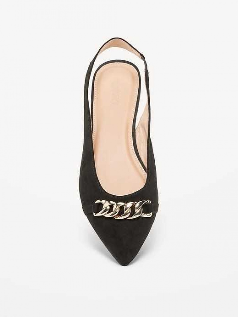 Old Navy Faux Suede Slingback Chain Ballet Flat Blackjack | PMZ091673