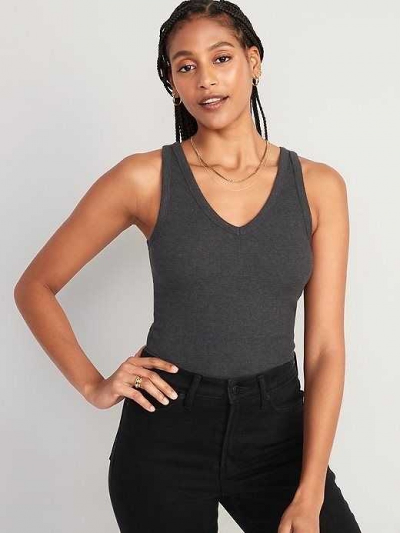 Old Navy First-Layer Rib-Knit V-Neck Tank Top Dark Grey | PEQ348265