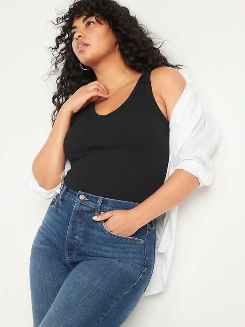 Old Navy First-Layer Rib-Knit V-Neck Tank Top Black | DRP326980