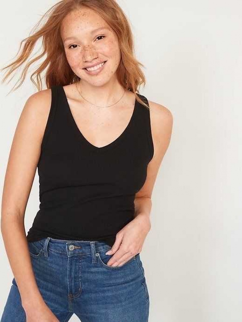 Old Navy First-Layer Rib-Knit V-Neck Tank Top Black | DRP326980