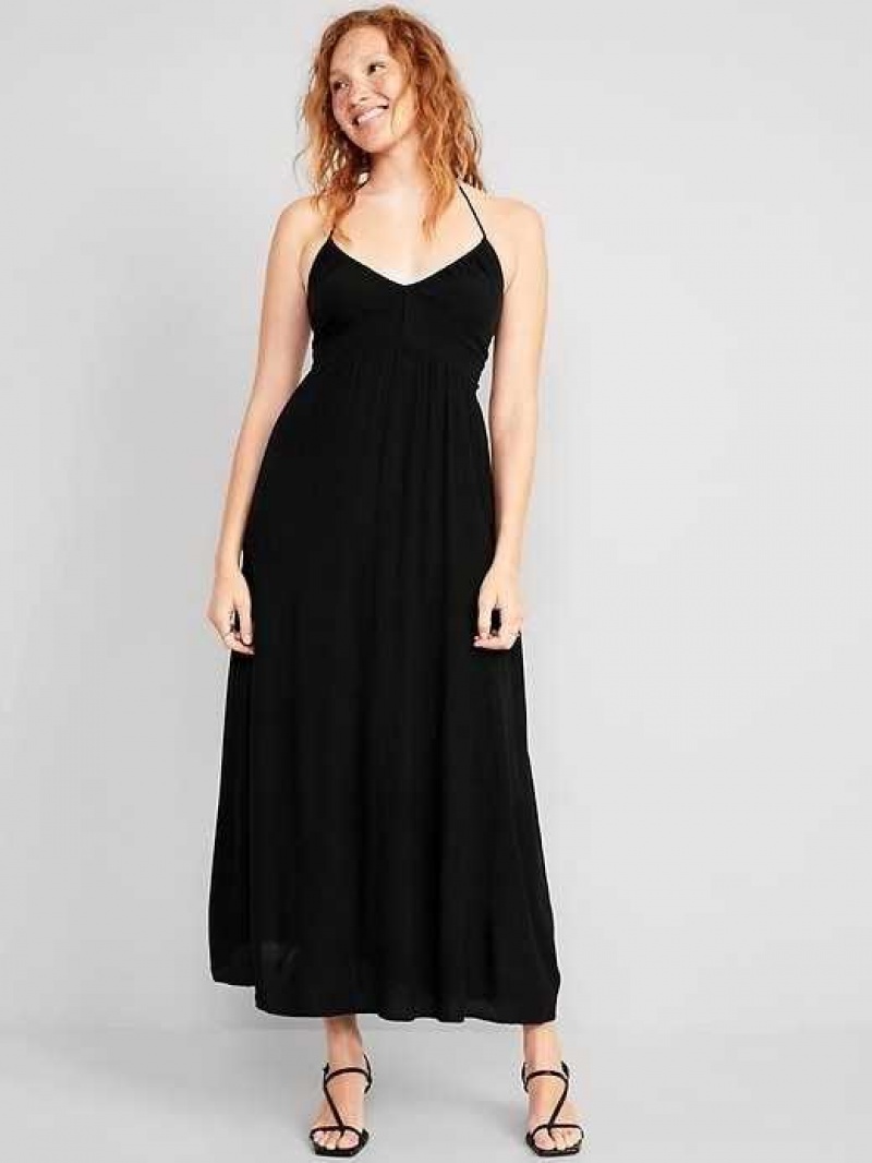 Old Navy Fit & Flare Crinkled Halter Maxi Dress Black | USO923178