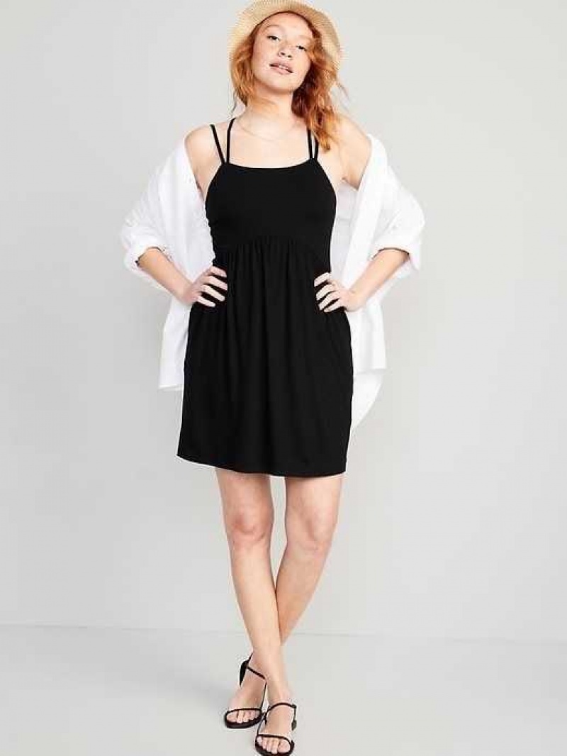 Old Navy Fit & Flare Cross-Back Mini Cami Dress Black | EOZ419302