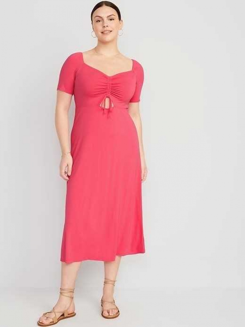 Old Navy Fit & Flare Cutout-Front Midi Dress Lady Guava | UKL783469