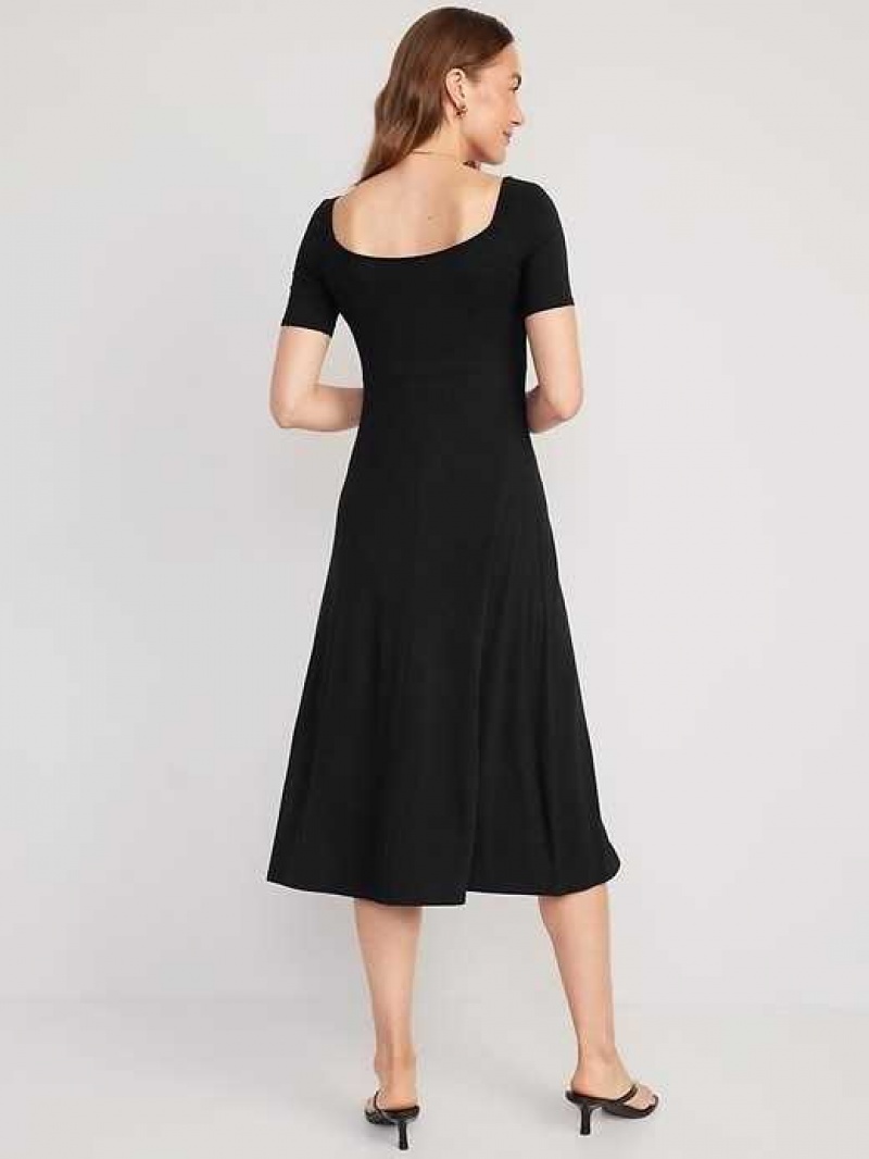 Old Navy Fit & Flare Cutout-Front Midi Dress Blackjack | WCK764135