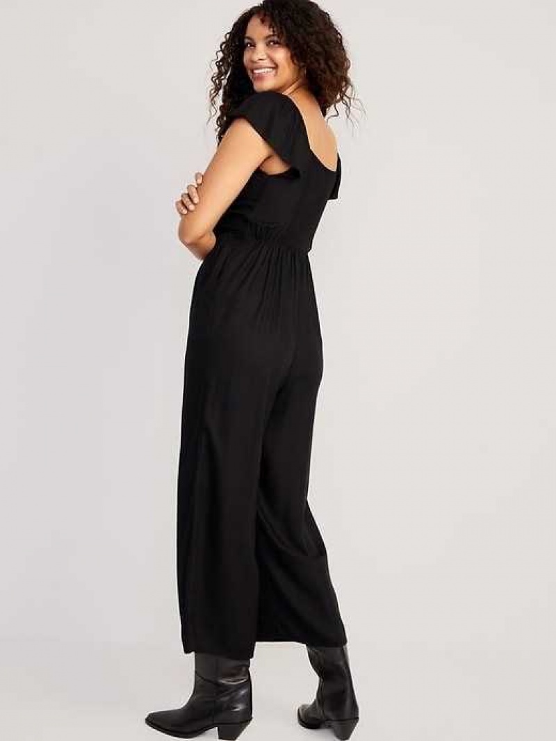 Old Navy Fit & Flare Flutter-Sleeve Jumpsuit Black | JYD421678