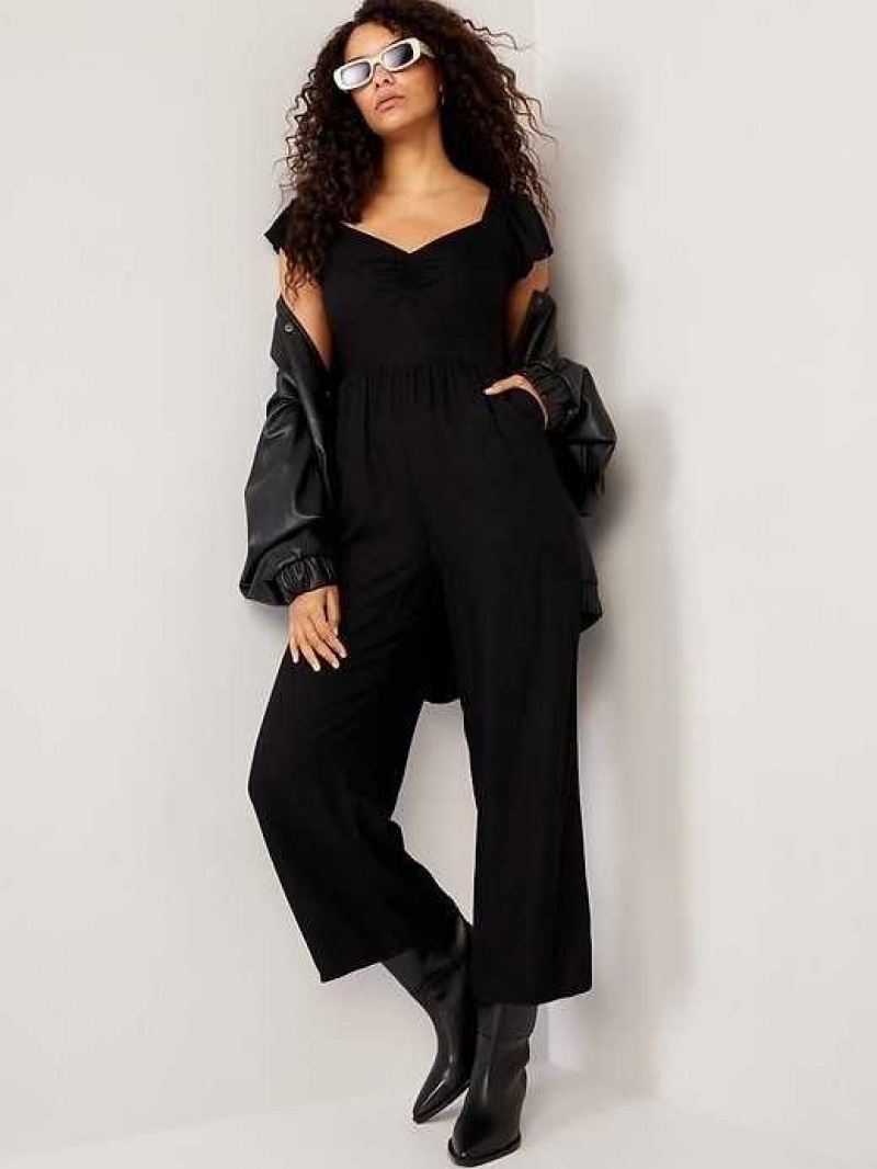 Old Navy Fit & Flare Flutter-Sleeve Jumpsuit Black | JYD421678