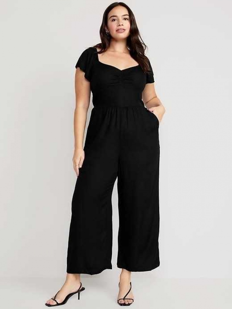 Old Navy Fit & Flare Flutter-Sleeve Jumpsuit Black | JYD421678