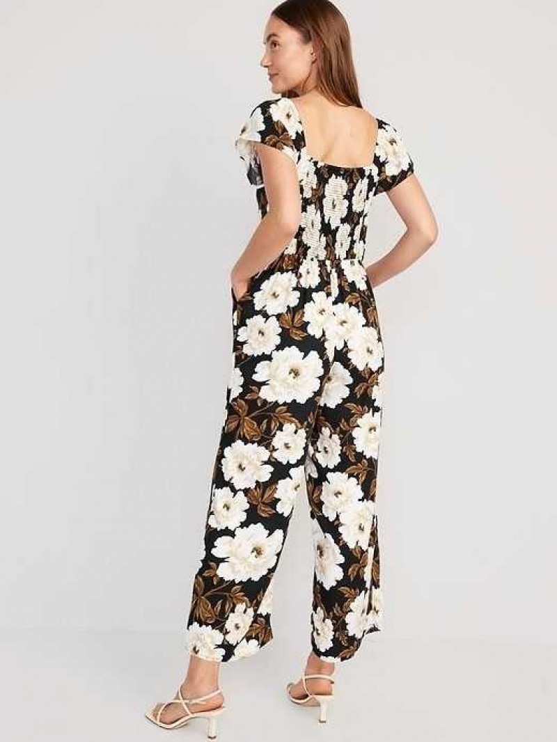 Old Navy Fit & Flare Flutter-Sleeve Jumpsuit Black White | XHL703865