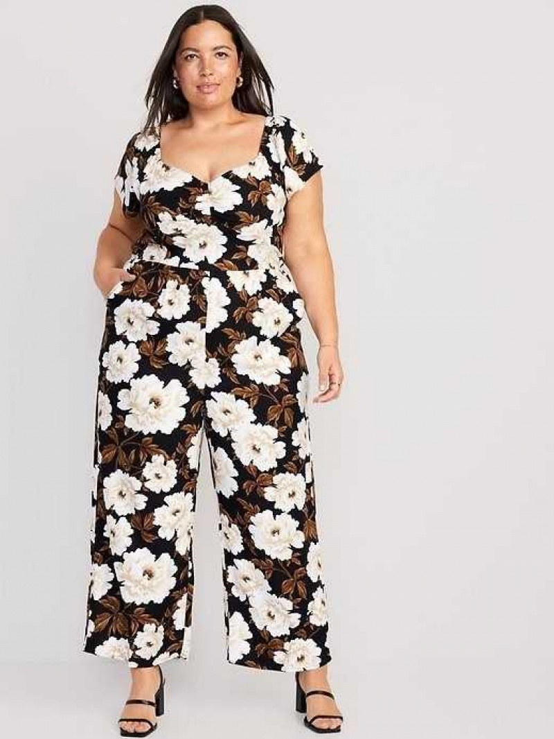 Old Navy Fit & Flare Flutter-Sleeve Jumpsuit Black White | XHL703865