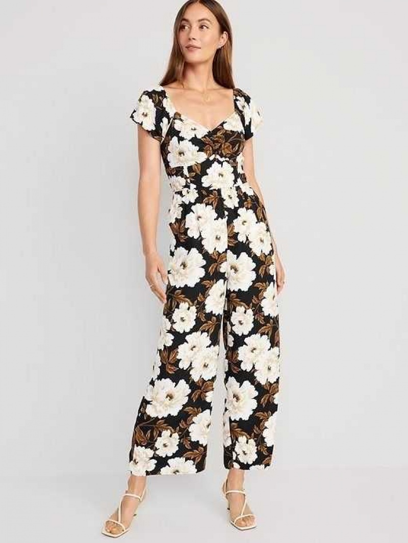 Old Navy Fit & Flare Flutter-Sleeve Jumpsuit Black White | XHL703865