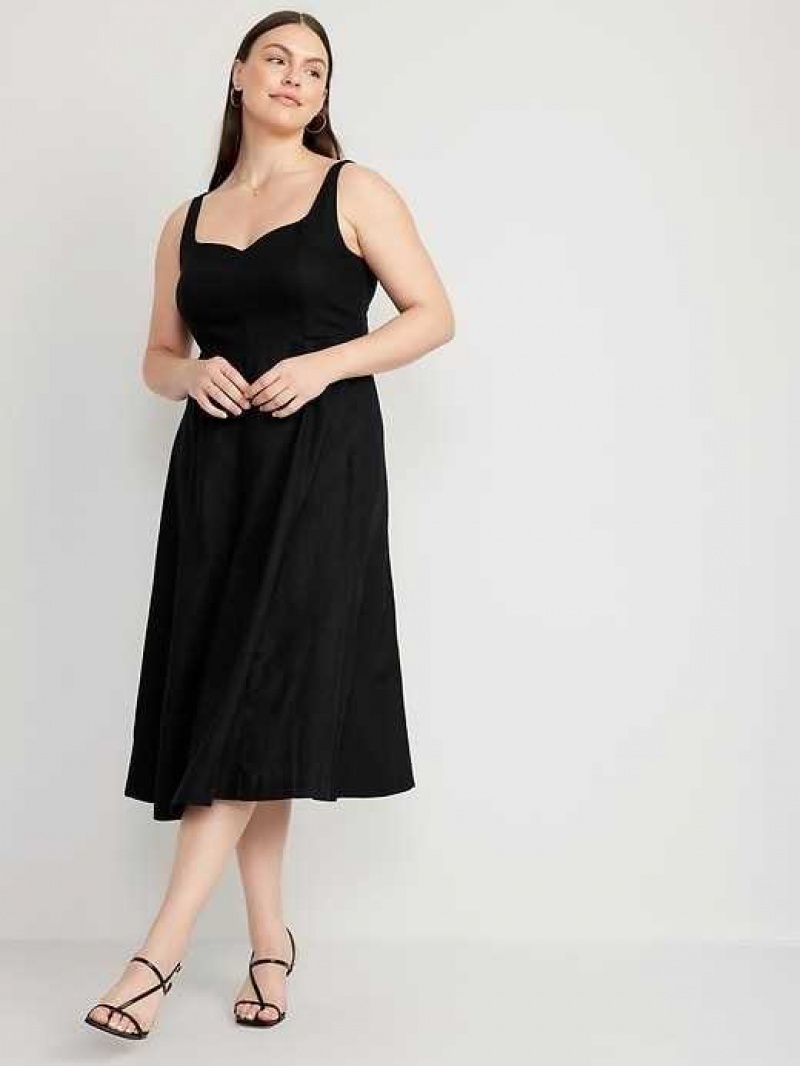 Old Navy Fit & Flare Linen-Blend Cami Midi Dress Blackjack | ZEG164380