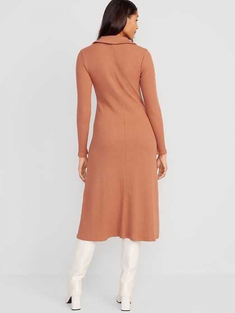 Old Navy Fit & Flare Long-Sleeve Henley Midi Dress Turmeric | HAD719845