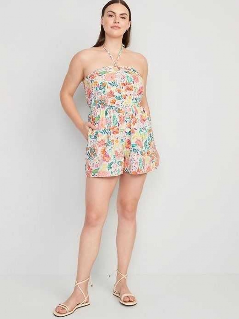 Old Navy Fit & Flare O-Ring Floral Romper Red / White | CJV691847