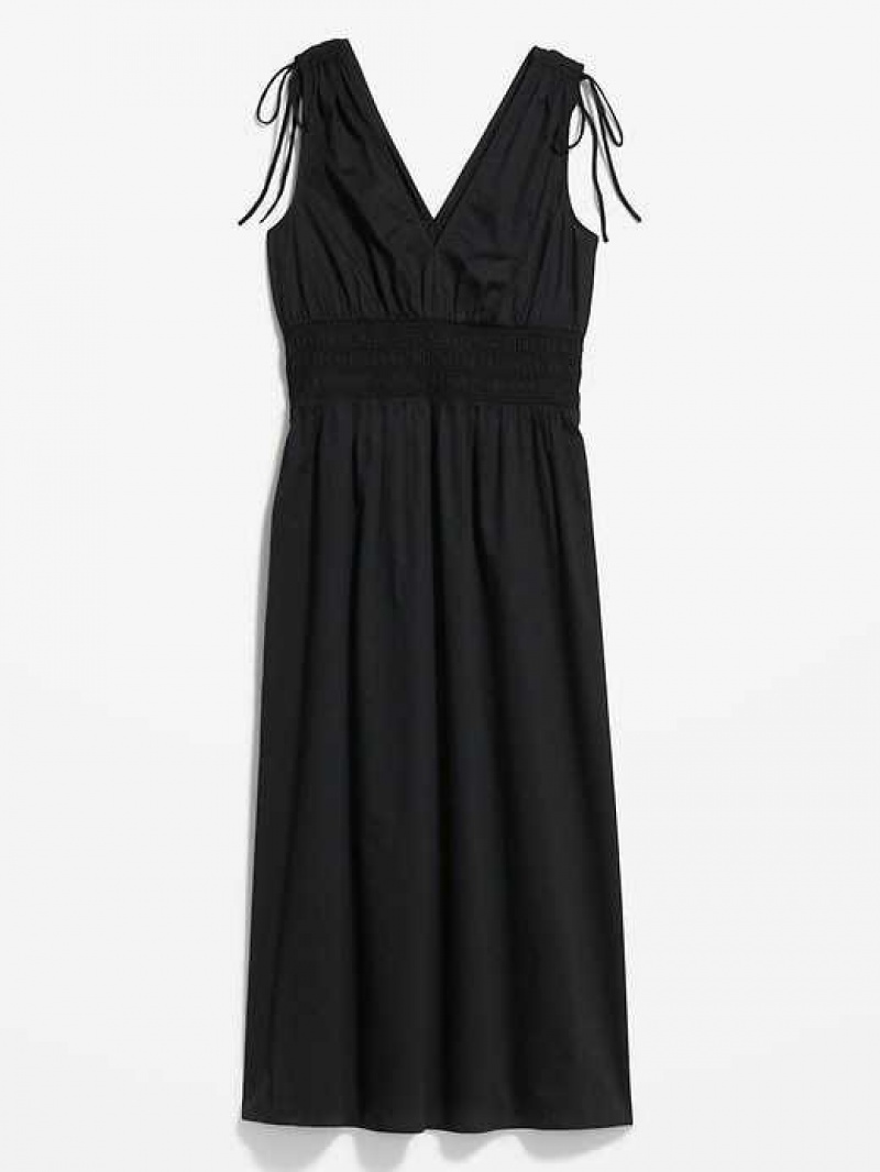 Old Navy Fit & Flare Sleeveless Tie-Shoulder Smocked Maxi Dress Black | RZI392081