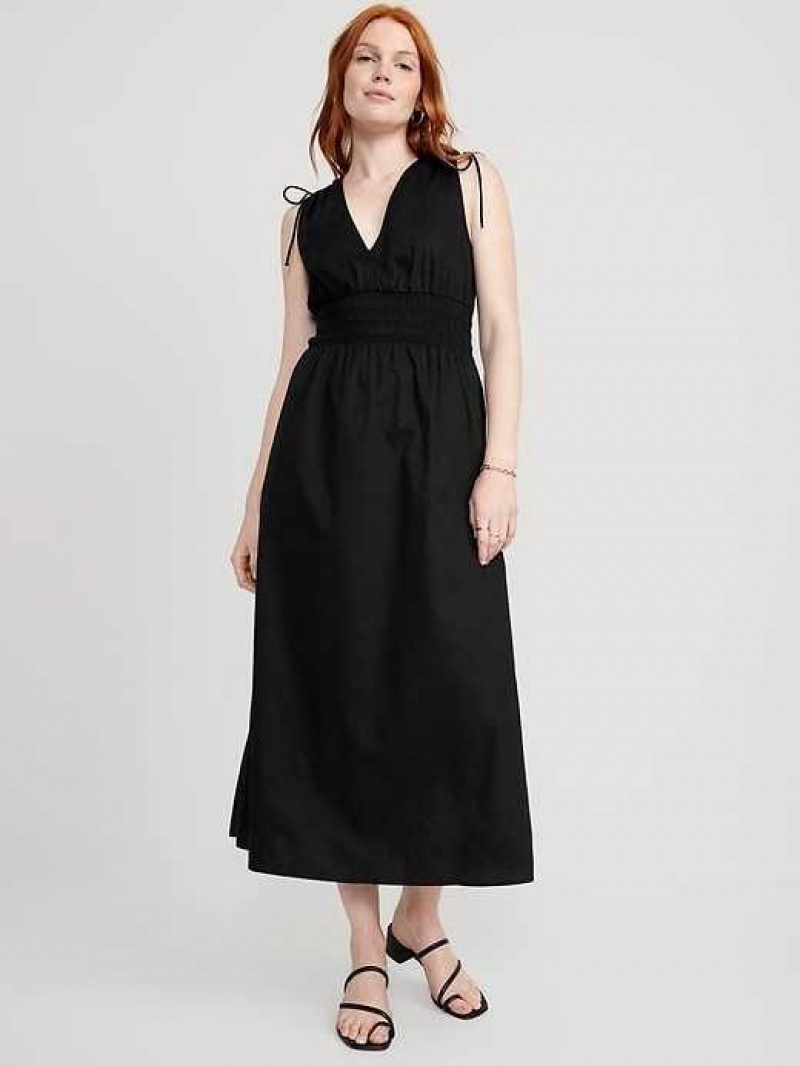 Old Navy Fit & Flare Sleeveless Tie-Shoulder Smocked Maxi Dress Black | RZI392081