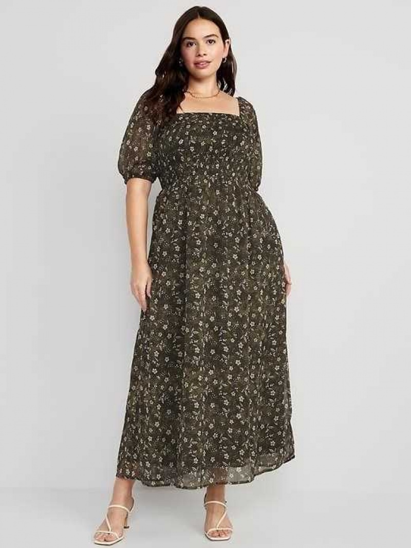 Old Navy Fit & Flare Smocked Maxi Dress Dark Green | NPQ193650