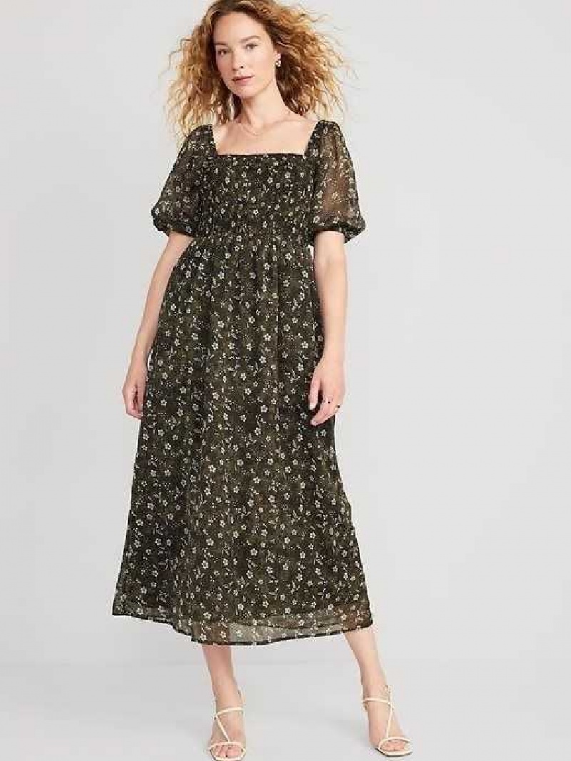 Old Navy Fit & Flare Smocked Maxi Dress Dark Green | NPQ193650