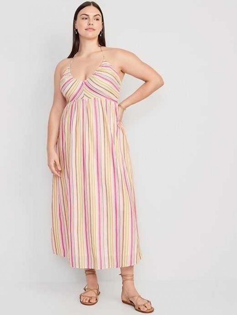 Old Navy Fit & Flare Striped Halter Maxi Dress Multicolor / Stripes | JVE176894