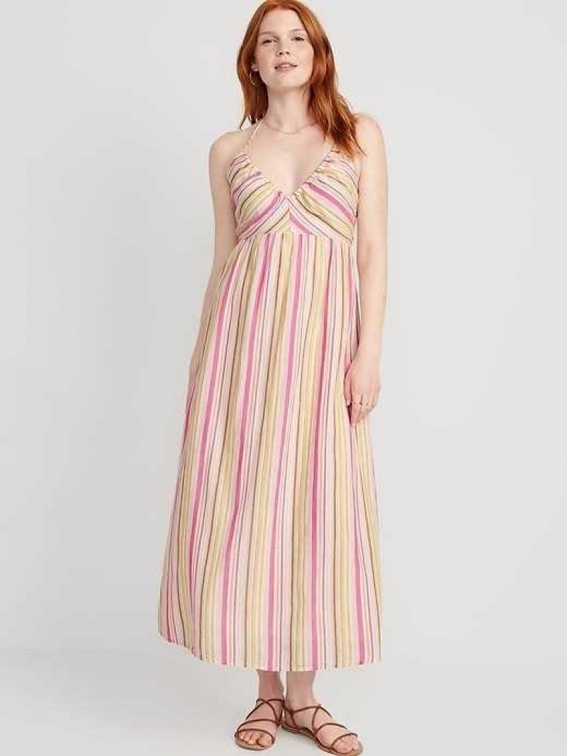 Old Navy Fit & Flare Striped Halter Maxi Dress Multicolor / Stripes | JVE176894