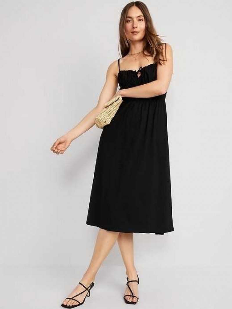 Old Navy Fit & Flare Tie-Front Cami Midi Dress Black | LCS408956