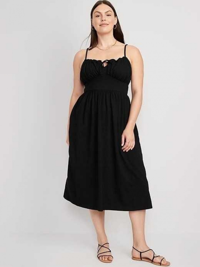 Old Navy Fit & Flare Tie-Front Cami Midi Dress Black | LCS408956