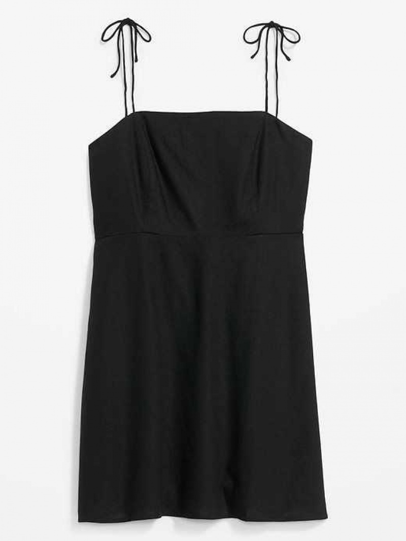 Old Navy Fit & Flare Tie-Strap Linen-Blend Mini Dress Black | FZJ630572