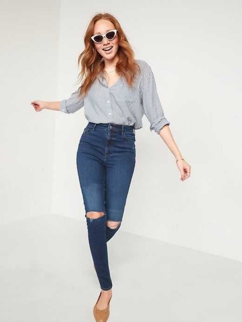 Old Navy FitsYou 3-Sizes-in-1 Extra High-Waisted Rockstar Super-Skinny Ripped Jeans Casper | PBO432091