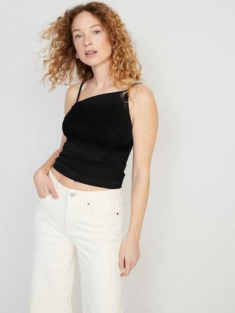 Old Navy Fitted Asymmetrical Cropped Cami Top Black | ESG682954