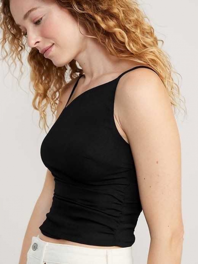 Old Navy Fitted Asymmetrical Cropped Cami Top Black | ESG682954