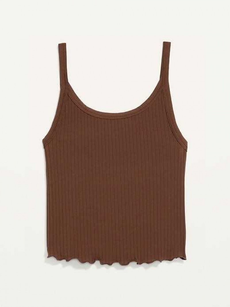 Old Navy Fitted Cropped Lettuce-Edge Rib-Knit Tank Top Espresso | QHY795468