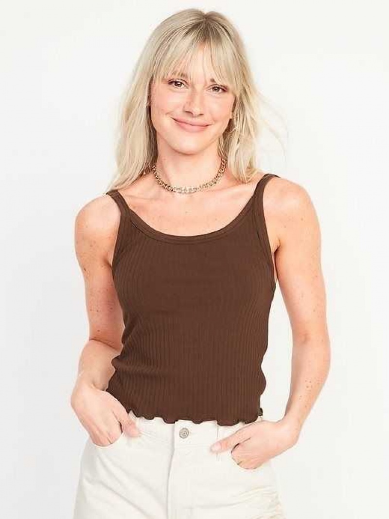 Old Navy Fitted Cropped Lettuce-Edge Rib-Knit Tank Top Espresso | QHY795468